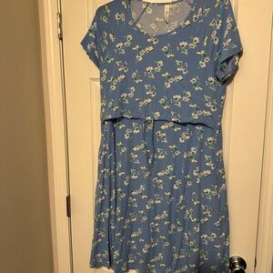 Latched Mama Blue Sundress with Short Sleeves